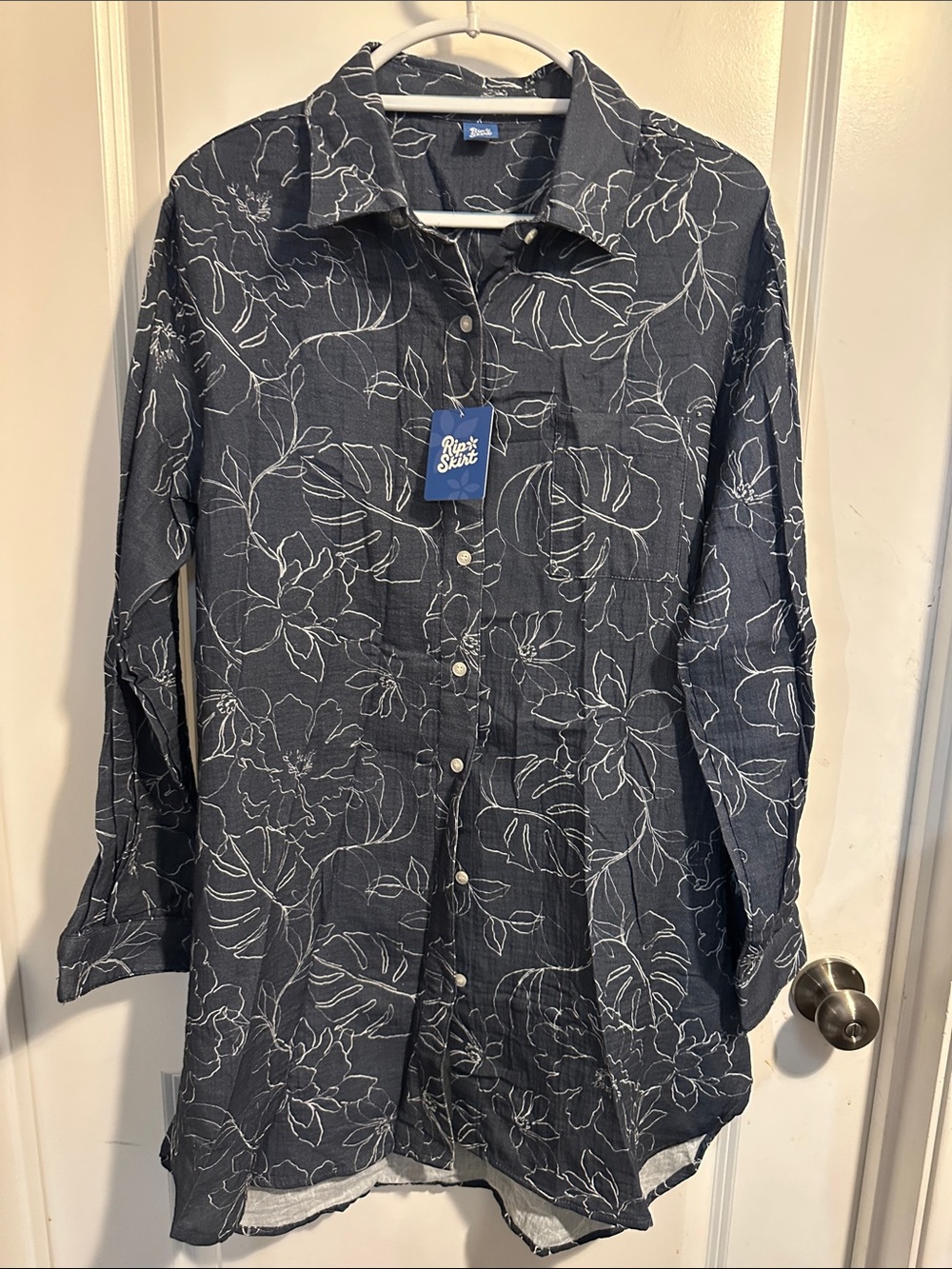 Ripskirt Hawaii Navy Blue Floral Button-Front Swim Coverup